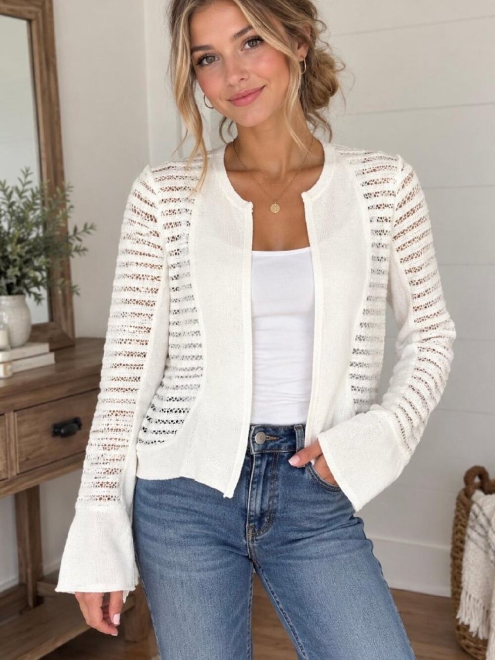 Michel Women’s White Asymmetrical Decorative Panels on sleeves and sides Zip L
